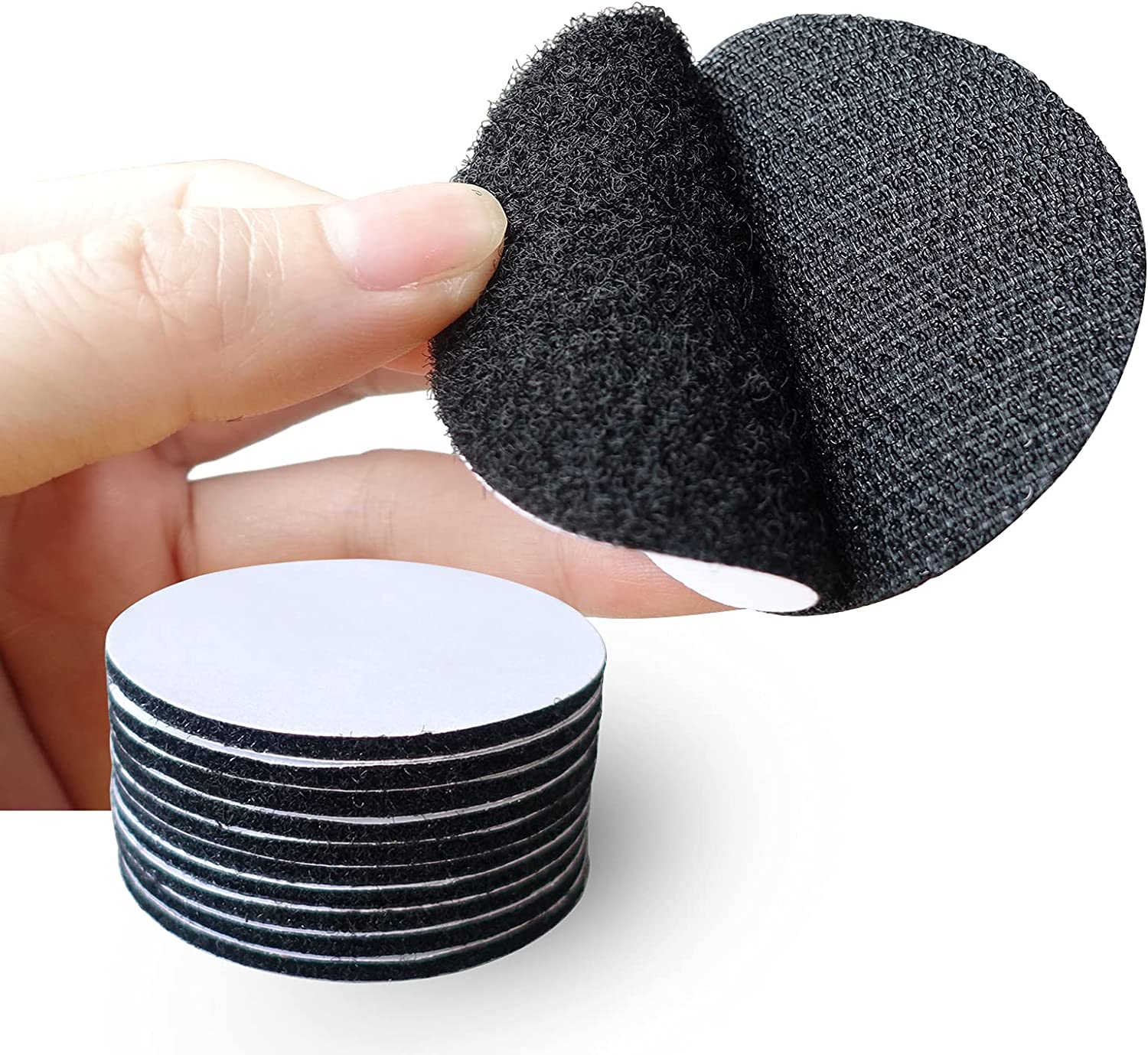 Black Round Size Self Adhesive Tape - 10-Pack Sticky Back Hook Loop Dots - 2.4 Inch Carpet Gripper Pad Double Sided Sticky Tape for Wall Decor or Heavy Duty Tools Hanging