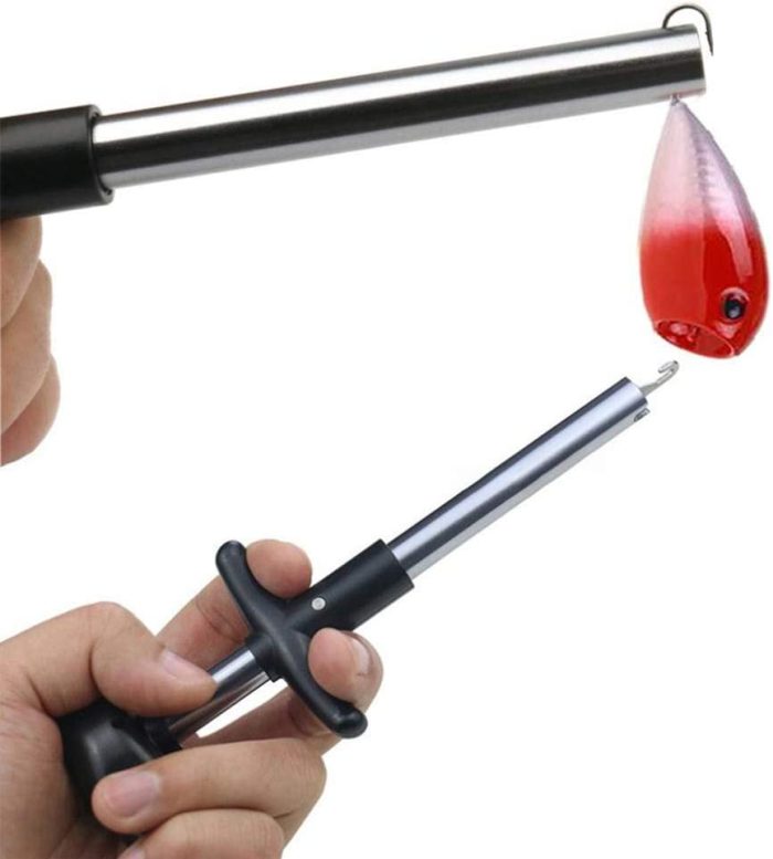 Easy Fish Hook Remover T-Shaped Hook Puller New Fishing Hooks Extractor Hook Removal Tool Squeeze-Out Fishing Hook Separator Fishing Stainless Steel Fishing Tool (Black)