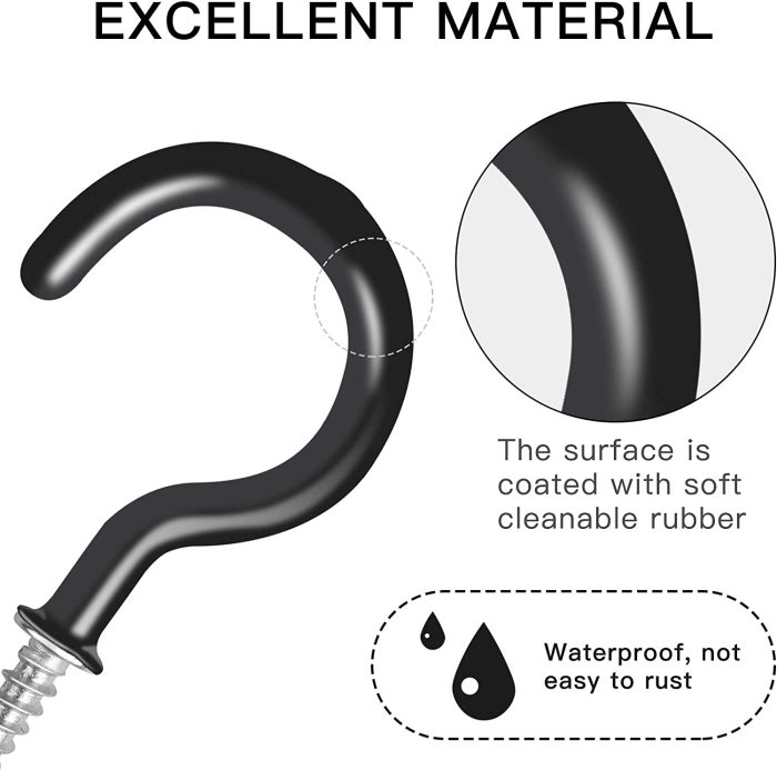 SUKIA 25 PCS Black Small Cup Screw Hooks Ceiling Hooks for Hanging Lights Vinyl Coated Steel Metal Cup Hooks Holder Christmas Light Hangers Suitble for Indoor and Outdoor Hooks Kit (Black-25Pcs) : Home & Kitchen