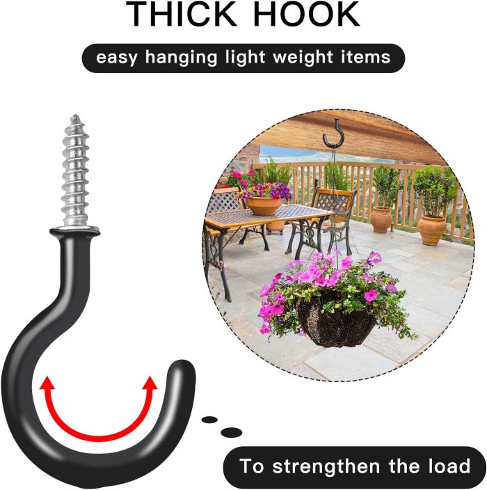 SUKIA 25 PCS Black Small Cup Screw Hooks Ceiling Hooks for Hanging Lights Vinyl Coated Steel Metal Cup Hooks Holder Christmas Light Hangers Suitble for Indoor and Outdoor Hooks Kit (Black-25Pcs) : Home & Kitchen