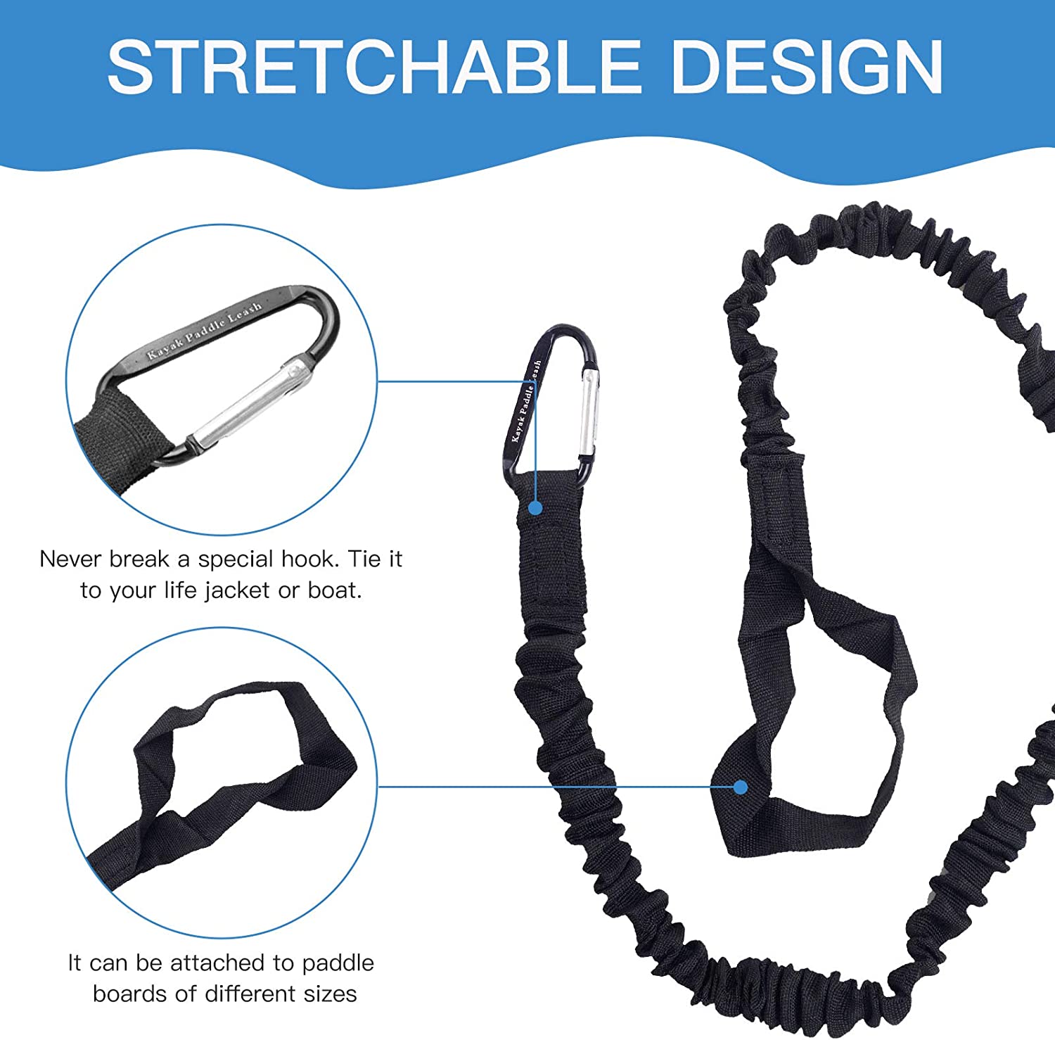 Kayak Paddles Leash 2 Pack Black Kayaking Equipment with Quick Release Paddle Holder Clip D-Shape Carabiner Stretchable SUP Paddle Board Accessories Fishing Rod Leash Kit (Black x 2 Pack) : Sports & Outdoors