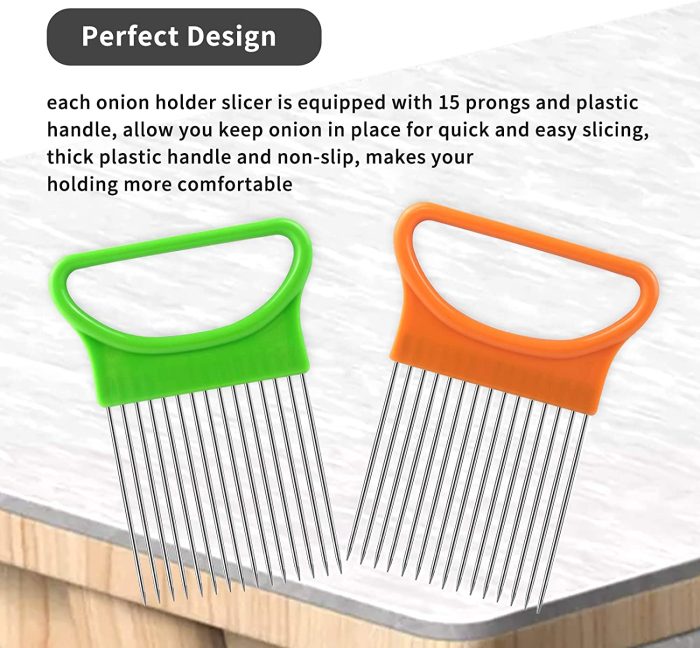 2PCS Onion Holder Slicer Cutter Chopper Stainless Steel Onion Slicer Tomato Vegetable Lemon Potato Holder Slicer Cutter for Kitchen