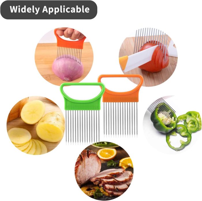 2PCS Onion Holder Slicer Cutter Chopper Stainless Steel Onion Slicer Tomato Vegetable Lemon Potato Holder Slicer Cutter for Kitchen