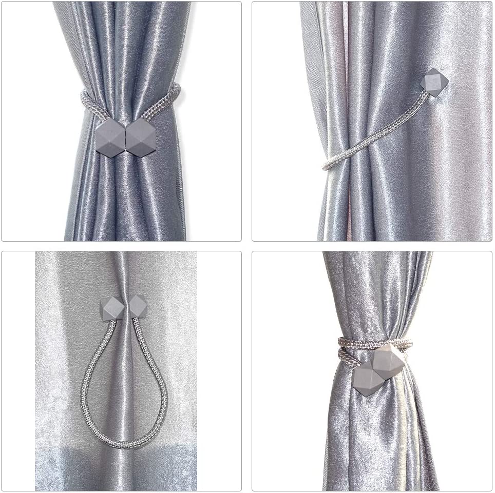 (Blue )2PCS Magnetic Curtain Tiebacks Wheat Straw Material Diamond Style Braided Adjustable Rope Curtain Holdbacks Modern Design for Window Decor Darpery Curtain Accessories 18 inch