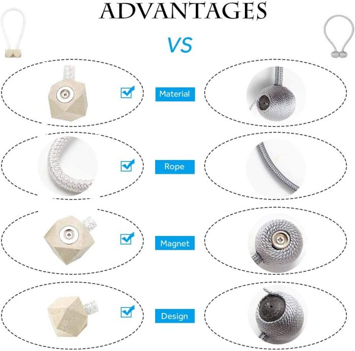 (Blue )2PCS Magnetic Curtain Tiebacks Wheat Straw Material Diamond Style Braided Adjustable Rope Curtain Holdbacks Modern Design for Window Decor Darpery Curtain Accessories 18 inch