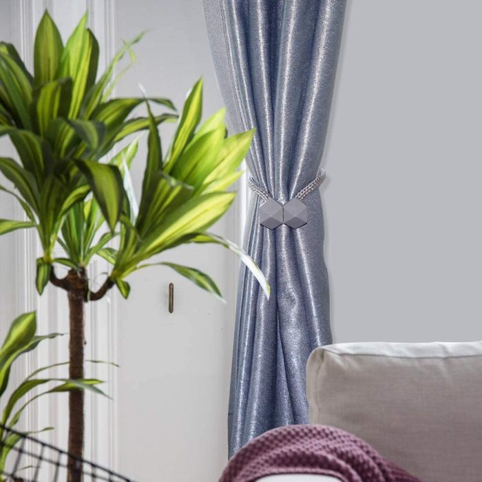 (Blue )2PCS Magnetic Curtain Tiebacks Wheat Straw Material Diamond Style Braided Adjustable Rope Curtain Holdbacks Modern Design for Window Decor Darpery Curtain Accessories 18 inch