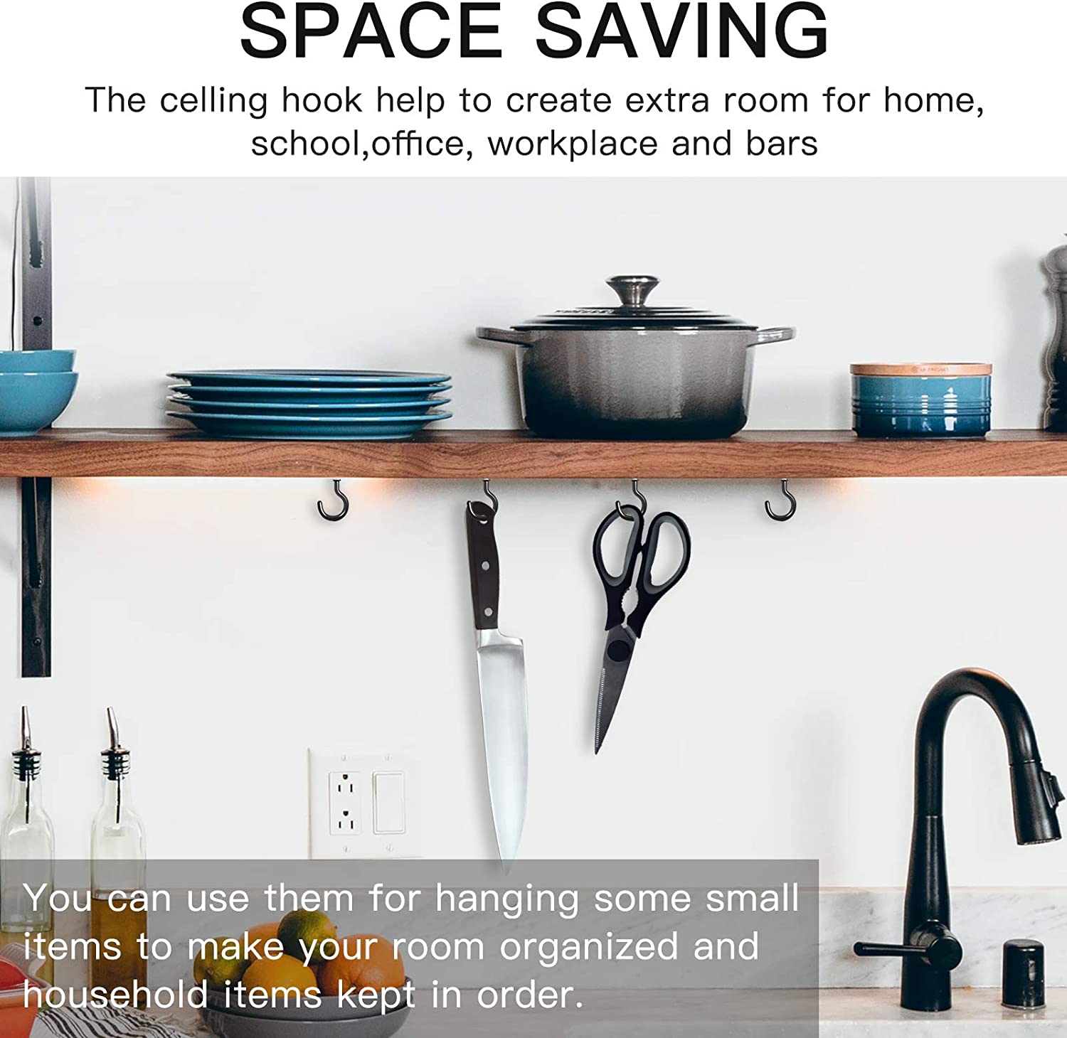 25 Pack Ceiling Hooks,Vinyl Coated Screw-in Wall Hooks, Plant Hooks, Kitchen Hooks, Cup Hooks Great for Indoor & Outdoor Use -1/2", 1",1-1/2",(Black) : Home & Kitchen