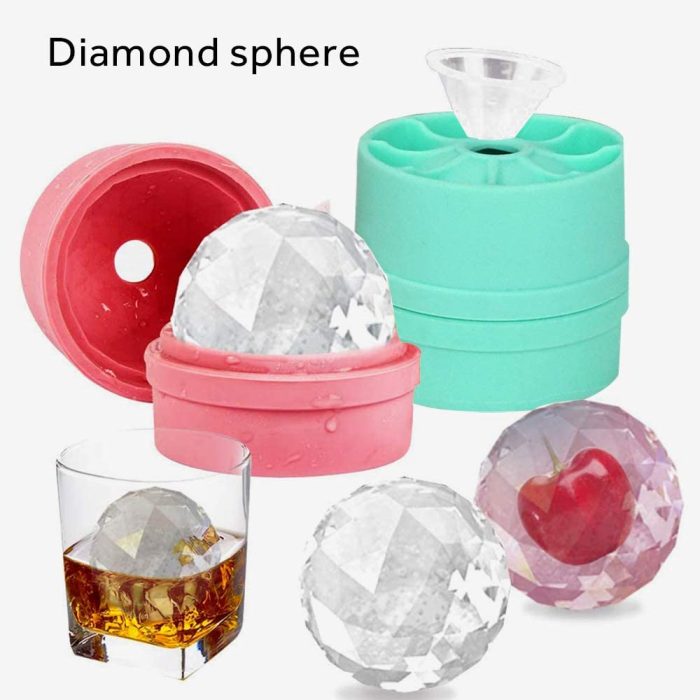 2PCS Ice Cube Frozen Mold Set Silicone Diamond Shape Ice Cubes Stackable ReusableIce Ball Molds Multi-use Storage Containers (Pink Green)