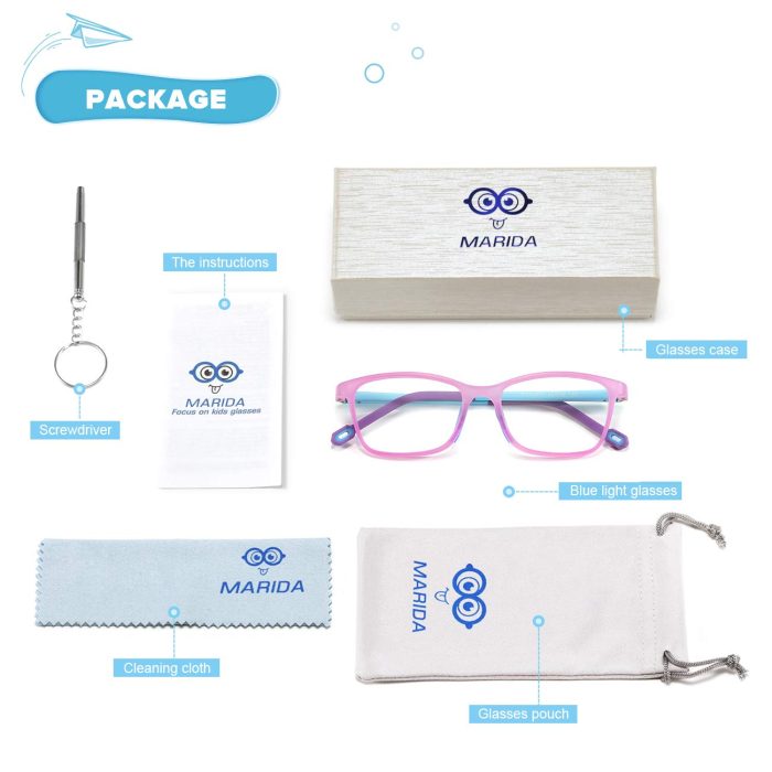 Kids Blue light Glasses, Square Flexible TR90 Frame, Anti Blue Light Anti Eyestrain Anti Glare Anti UV Age 4-10 Purple
