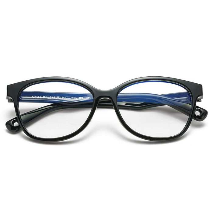 Blue Light Blocking Glasses for Kids Strap Computer and Gamer Eyewear Anti-Glare Protection Anti-Eyestrain Anti UV Glasses for Computer or Tv, Smartphone Screens, Boys Girls Age 3-10 Black