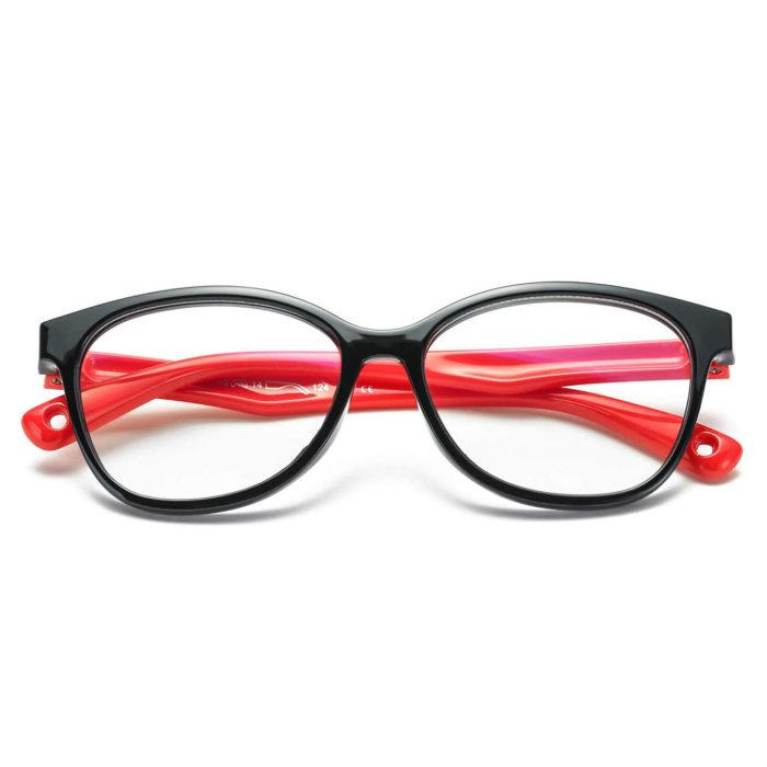 Blue Light Blocking Glasses for Kids Strap Computer and Gamer Eyewear Anti-Glare Protection Anti-Eyestrain Anti UV Glasses for Computer or Tv, Smartphone Screens, Boys Girls Age 3-10 Black&Red