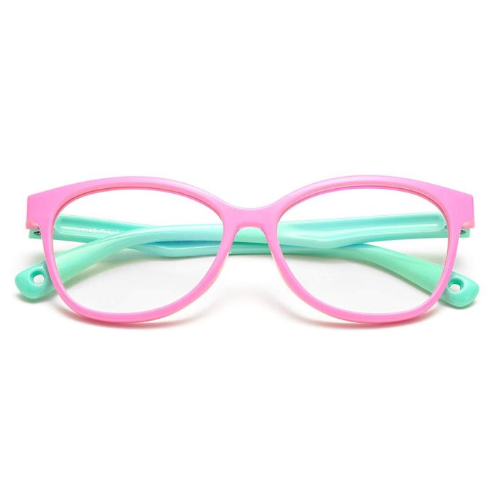 Blue Light Blocking Glasses for Kids Strap Computer and Gamer Eyewear Anti-Glare Protection Anti-Eyestrain Anti UV Glasses for Computer or Tv, Smartphone Screens, Boys Girls Age 3-10 Green&Pink