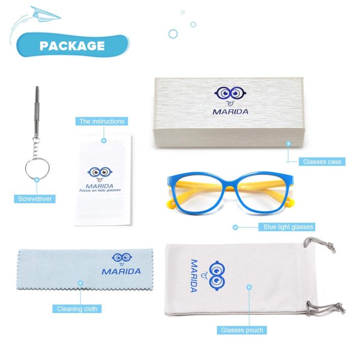 Blue Light Blocking Glasses for Kids Anti-Glare Protection Anti-Eyestrain Anti UV Glasses for Computer or Tv, Smartphone Screens, Boys Girls Age 3-10 Blue&Yellow