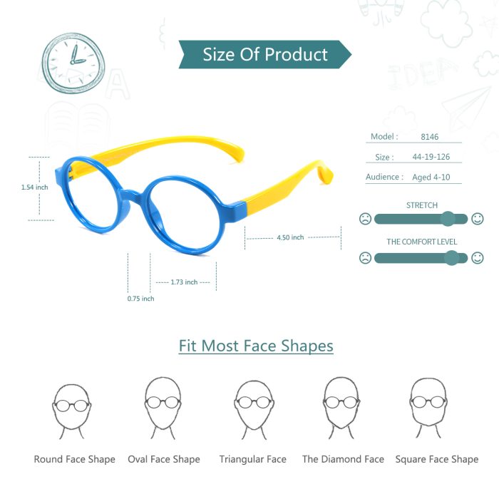 Blue Light Blocking Glasses for Kids Flexible Round Frame with Anti-Fatigue Anti-Glare Anti UV Glasses Age 3-12