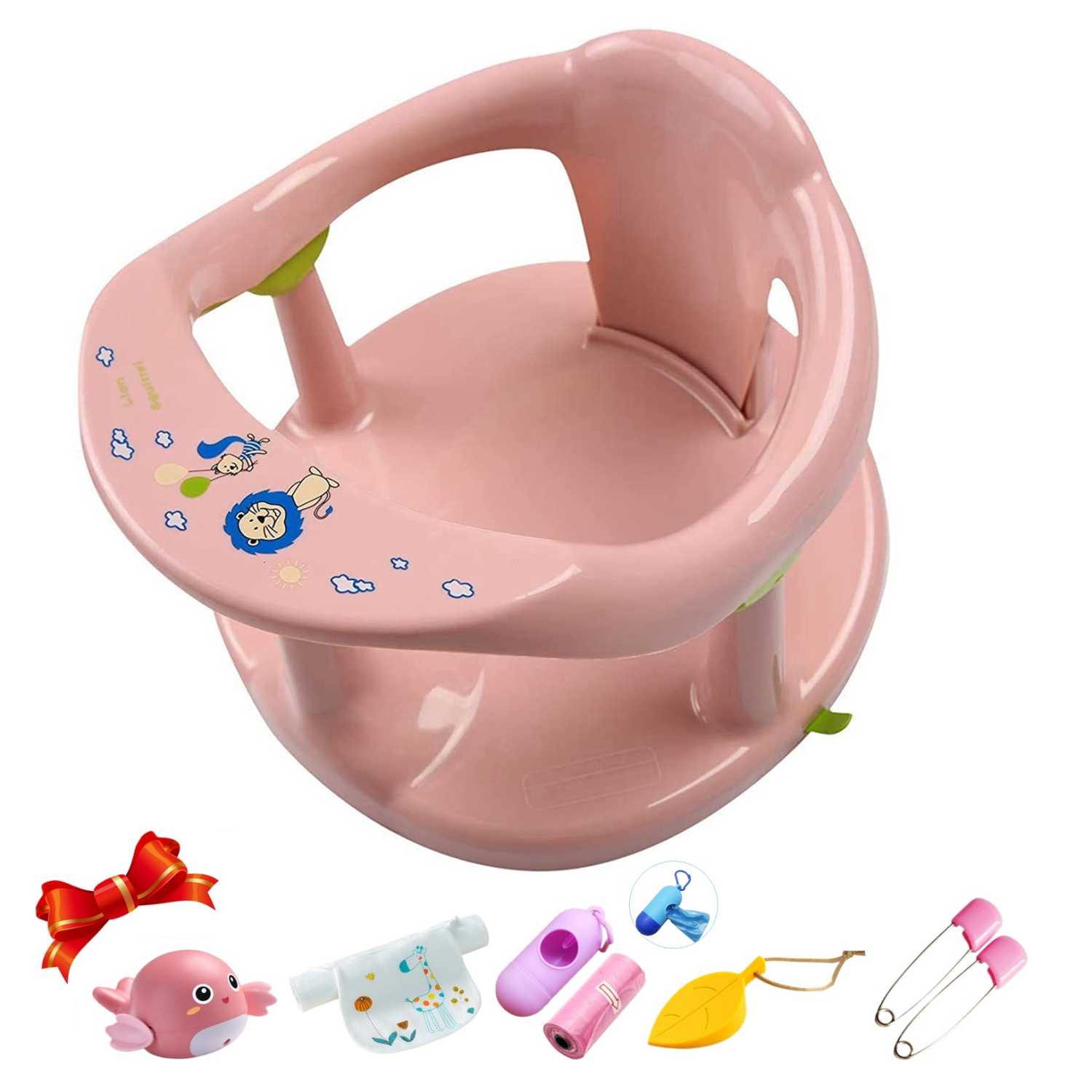 Baby Bathtub Seat for Baby Bath Essentials,Baby Bath Seat for Babies 6 Months & Up,Infant Bath Seat for Sitting Up in Tub, 8 in 1 Baby Bath Set - Value Baby Shower Gifts (Pink)