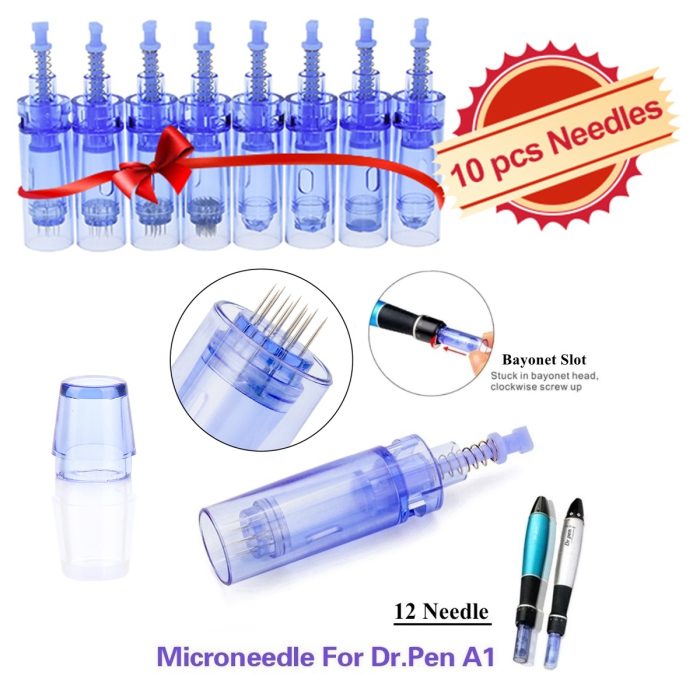Med SPA Care® Disposable Replacement Cartridges - Fit for Derma Pen Dr.pen Ultima A1 Electric Skin Care Device Dermapen Permanent Makeup Pen (12 Pins, A1 Blue 0.25mm 10pcs)