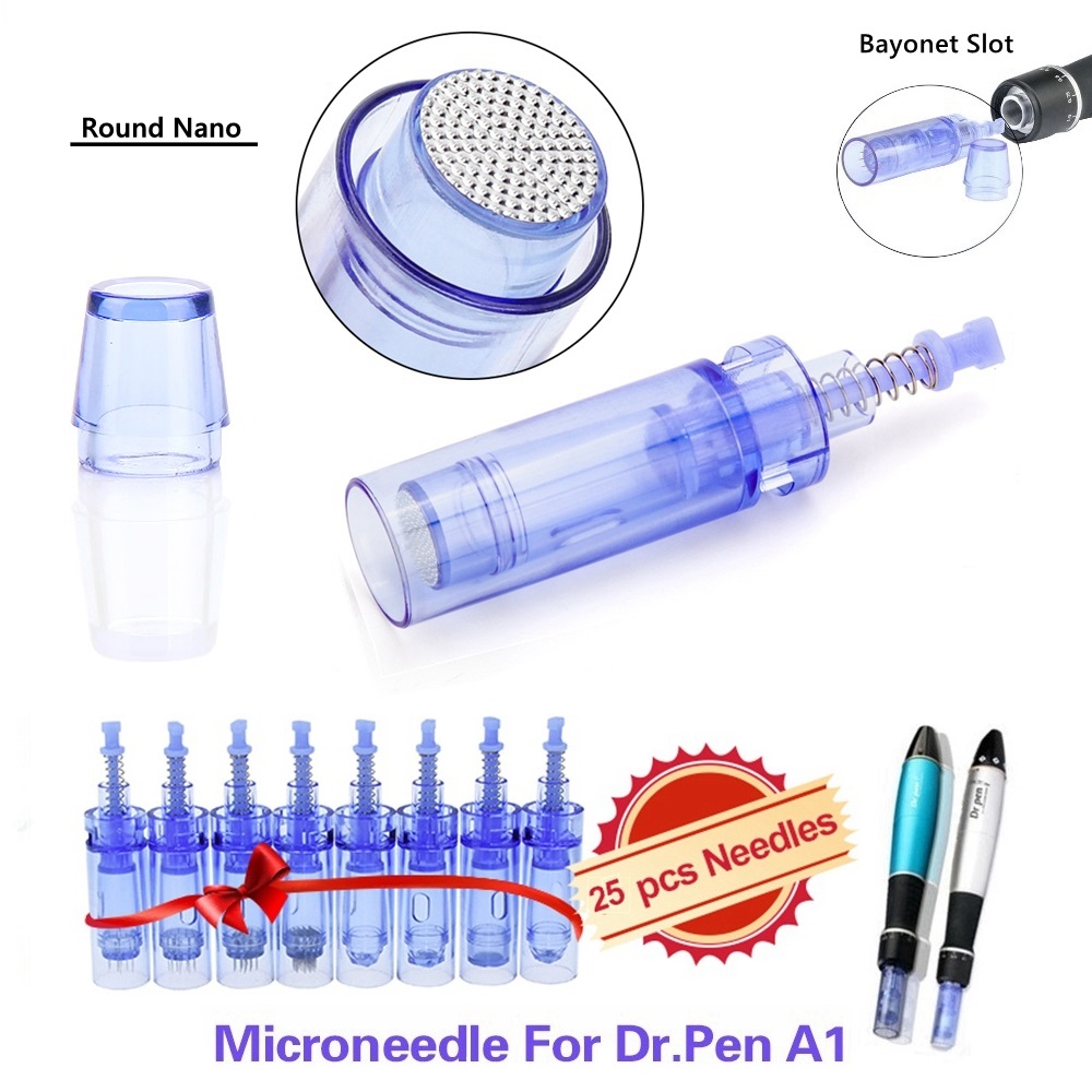 Med SPA Care® Disposable Replacement Cartridges - Fit for Derma Pen Dr.pen Ultima A1 Electric Skin Care Device Dermapen Permanent Makeup Pen (5D Nano, A1 Blue 0.01mm 25pcs)