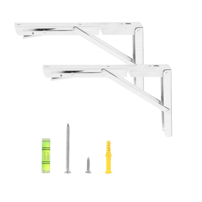 YOC Folding Shelf Brackets 12 Inches, Folding Table Hinge, Stainless Steel, Collapsible Wall Mount DIY Bracket for Work Bench Table, Max Load 330 Lb, Pack of 2 with Screws