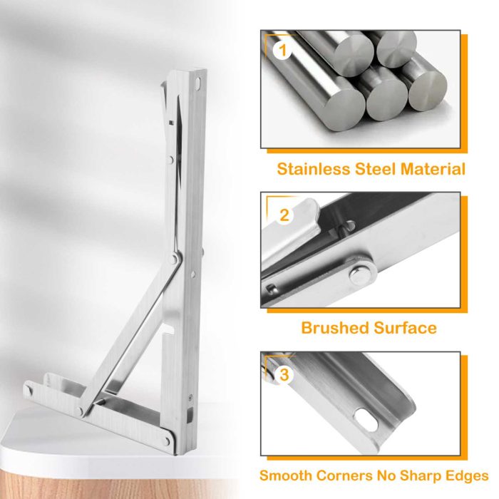 YOC Folding Shelf Brackets 12 Inches, Folding Table Hinge, Stainless Steel, Collapsible Wall Mount DIY Bracket for Work Bench Table, Max Load 330 Lb, Pack of 2 with Screws