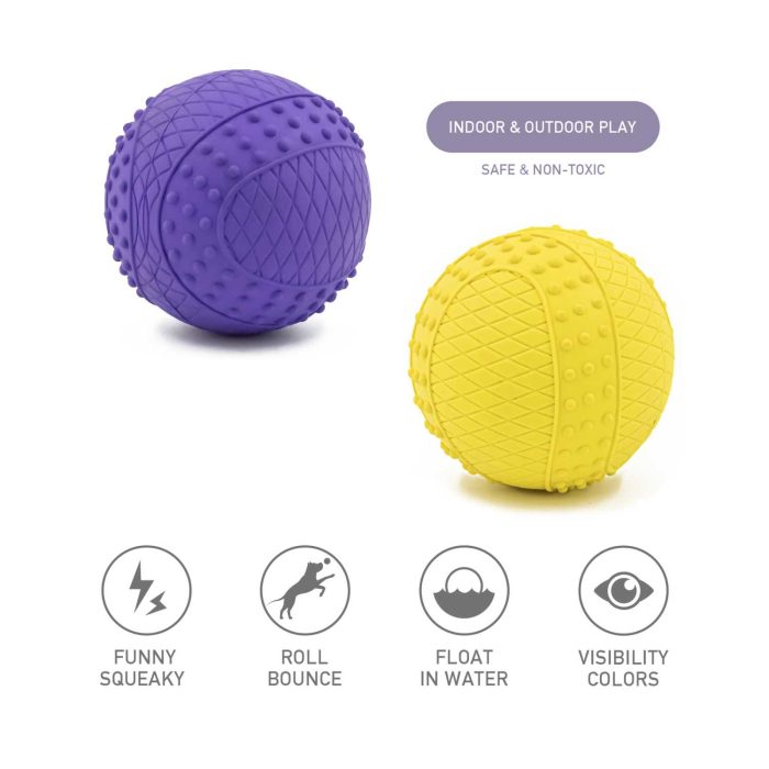 Tennis Ball for Dog, Rubber Floating Squeaky Balls, Interactive Fetching Toy for Small and Medium Pets, 2.5 Inch, Pack of 2