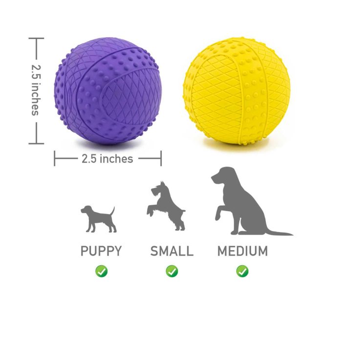 Tennis Ball for Dog, Rubber Floating Squeaky Balls, Interactive Fetching Toy for Small and Medium Pets, 2.5 Inch, Pack of 2