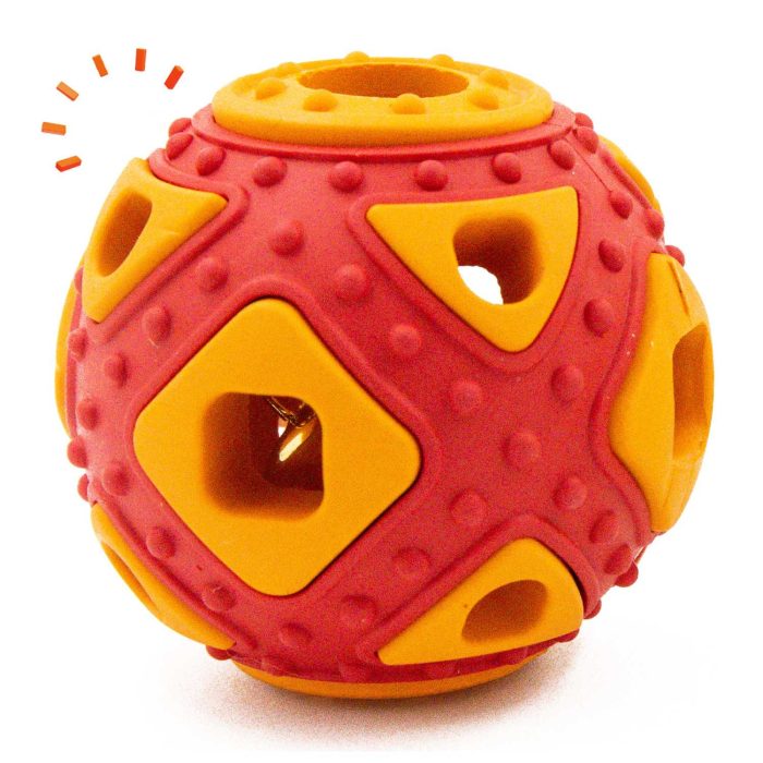 Dog Ball Toy, Jingle Bell Inside for Gift, Rubber Squeaky Toy, Interactive Smart Ball with Holes, Ideal for Puppies, Small, Medium and Blind Dogs, 2.5 Inch (RED Orange)