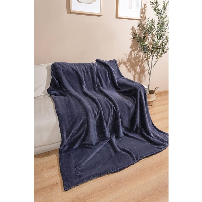 Sherpa Soft Throw & Blanket for Couch 60 inch X 50 inch, Thick Warm Fuzzy Cozy Throws Blankets for Bed, Sofa and Travel, Reversible Plush Fleece Blankets