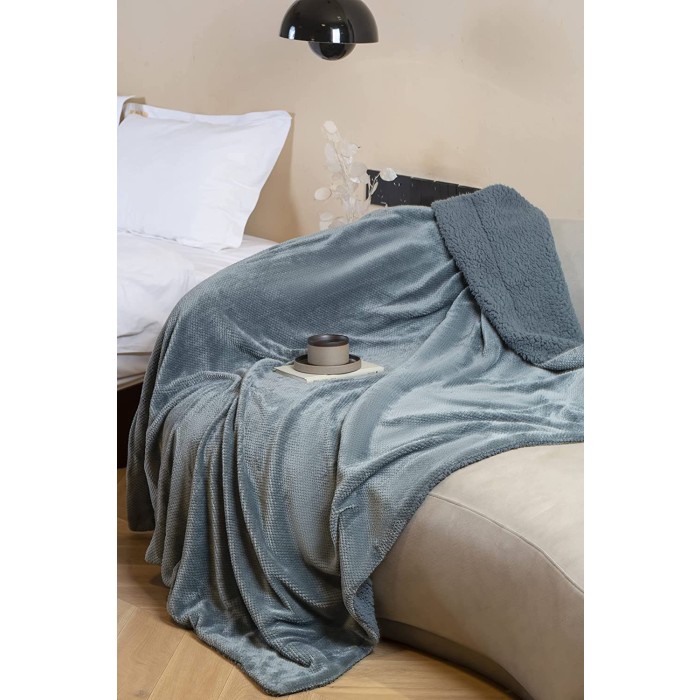 Sherpa Soft Throw & Blanket for Couch 60 inch X 50 inch, Thick Warm Fuzzy Cozy Throws Blankets for Bed, Sofa and Travel, Reversible Plush Fleece Blankets