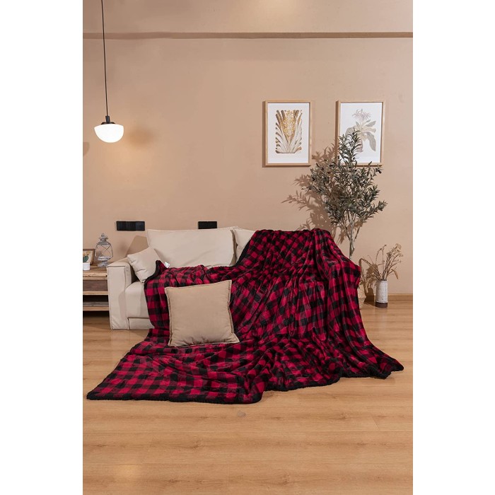 Sherpa Soft Throw & Blanket for Couch 90 inch X 90 inch, Thick Warm Fuzzy Cozy Throws Blankets for Bed, Sofa and Travel, Reversible Plush Fleece Blankets