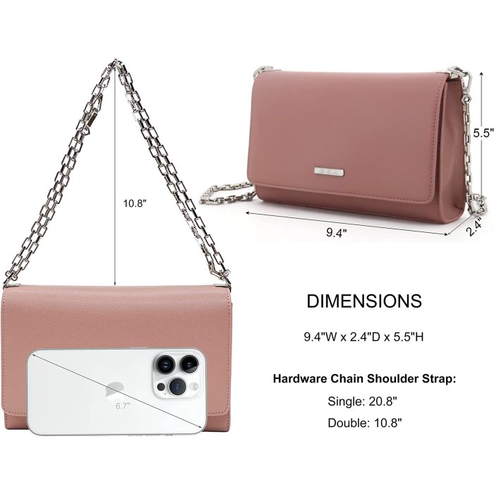 Small Shoulder Bag for Women, Imitation Leather Chain Strap Clutch Small Square Purse, Phone Wallet Purse (Pink)