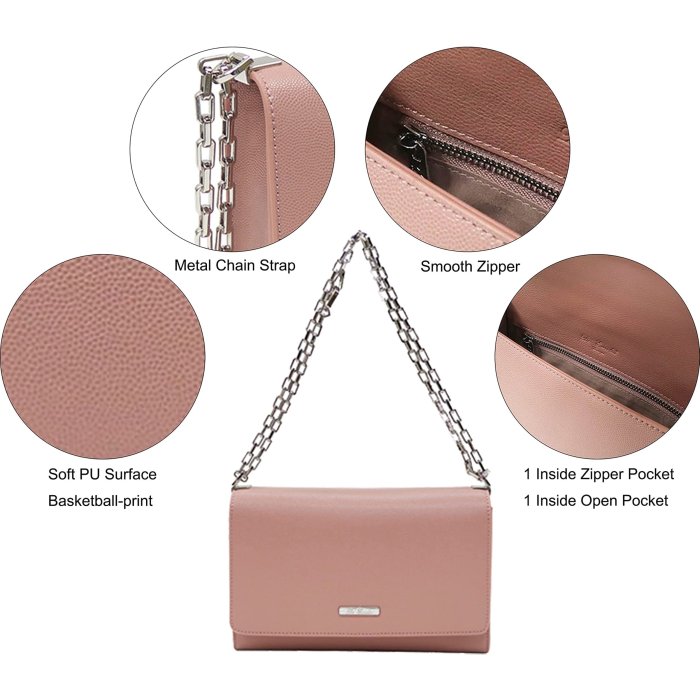 Small Shoulder Bag for Women, Imitation Leather Chain Strap Clutch Small Square Purse, Phone Wallet Purse (Pink)