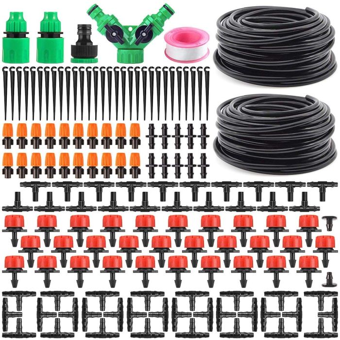 Walsilk Automatic Drip Irrigation Kits for Garden, 30M Adjustable Micro DIY Irrigation Kit Plant Water Saving System Heavy Duty Tube Watering System Kit for Patio Lawn Garden Greenhouse Flower Bed