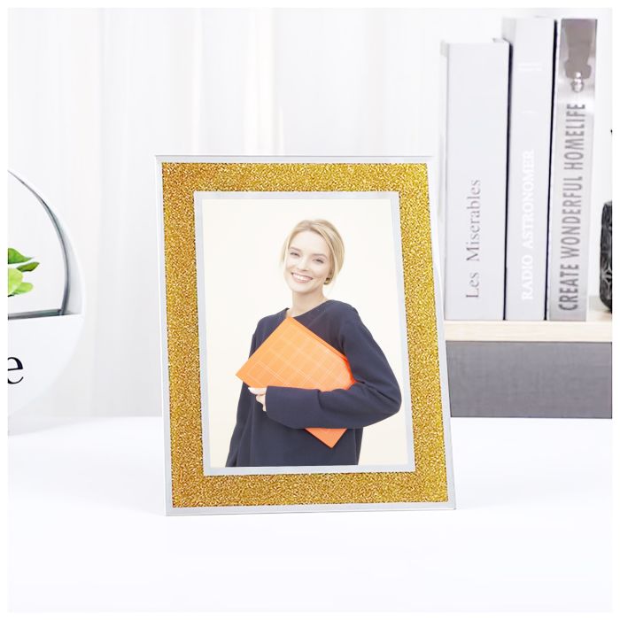 Miqibula 4x6 Picture Frames Glass Photo Frame with Gold Glitter 4x6 Christmas Photo Frame Decor Horizontally or Vertically 0n Tabletop Desk and Shelf (Gold 2pcs)