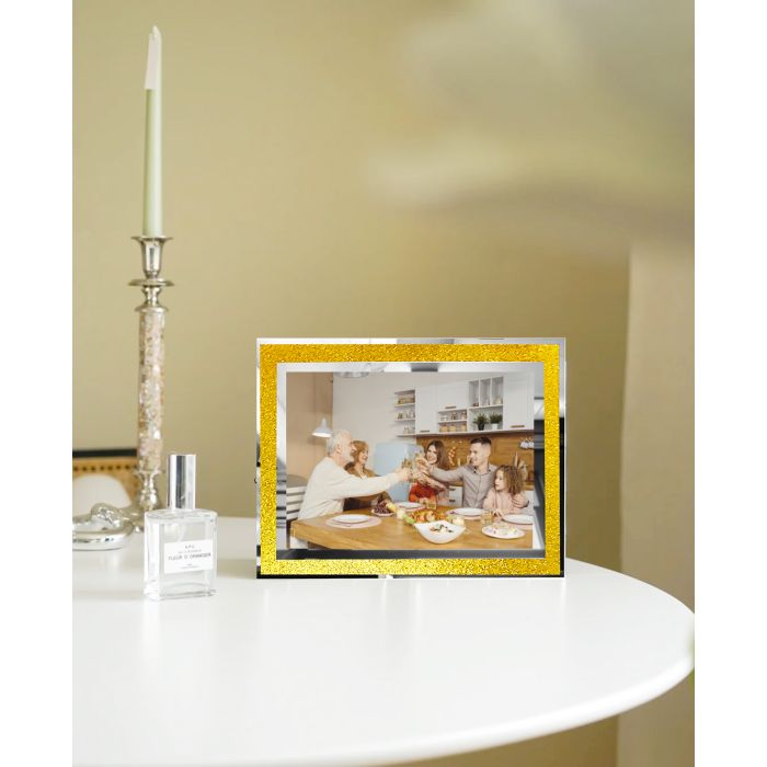 Miqibula 4x6 Picture Frames Glass Photo Frame with Gold Glitter 4x6 Christmas Photo Frame Decor Horizontally or Vertically 0n Tabletop Desk and Shelf (Gold 2pcs)