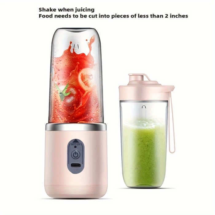 400ml 携帯用電動ジューサー ブレンダーカップ、ワイヤレス充電式ミニジュースミキサー、6枚刃デュアルカップ付き、スムージー、野菜、果物用、プッシュボタンコントロール、USB-C充電、食品グレードABS、非加熱、1500mAhリチウムバッテリー
