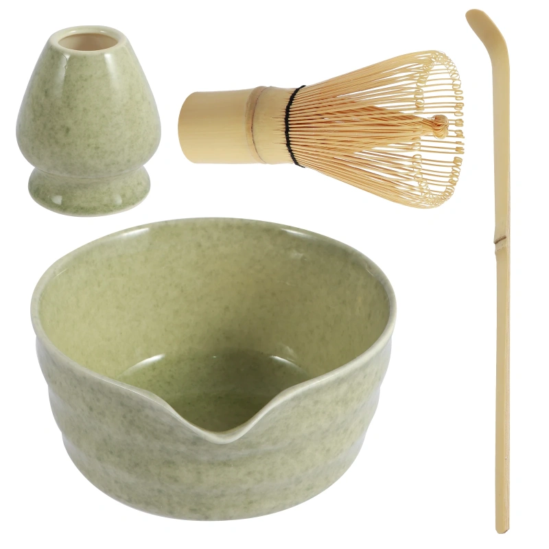 4 個の日本抹茶セット セラミックボウル竹抹茶泡立て器と茶杓付き 茶愛好家へのギフト 茶道具アクセサリー