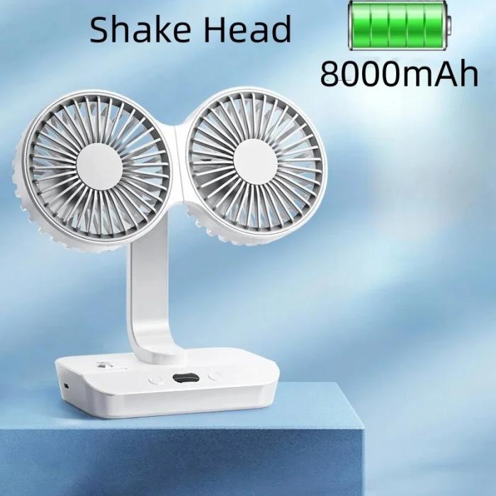 ダブルヘッドファン,4ギア,防風,急速冷却,デジタルディスプレイ,12000mAh,大容量,家庭用シェイクファン,新品,