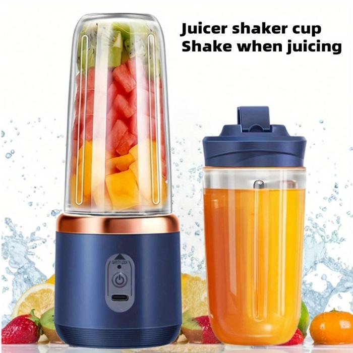 400ml 携帯用電動ジューサー ブレンダーカップ、ワイヤレス充電式ミニジュースミキサー、6枚刃デュアルカップ付き、スムージー、野菜、果物用、プッシュボタンコントロール、USB-C充電、食品グレードABS、非加熱、1500mAhリチウムバッテリー
